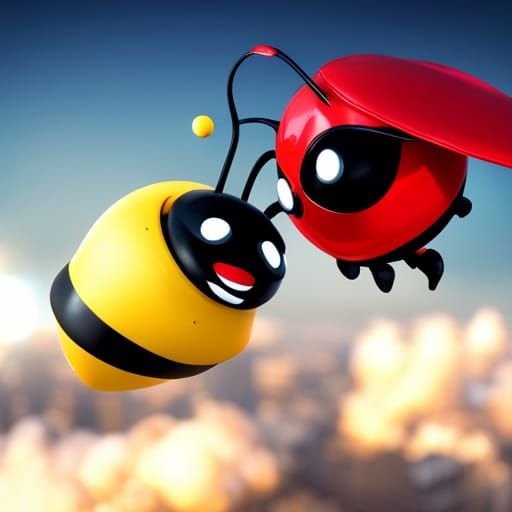 Ladybug and Bumblebee Superheroes in 3D Digital Art