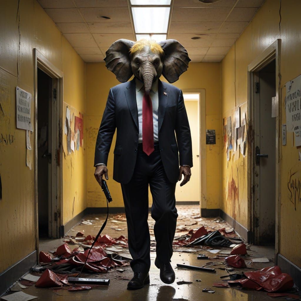 Disturbing Portrait of Trump and MAGA in a Haunting, Abandon...