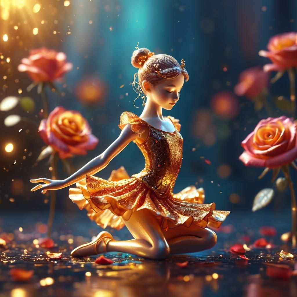Fairy Ballerina Dancing in Surreal Rose Garden