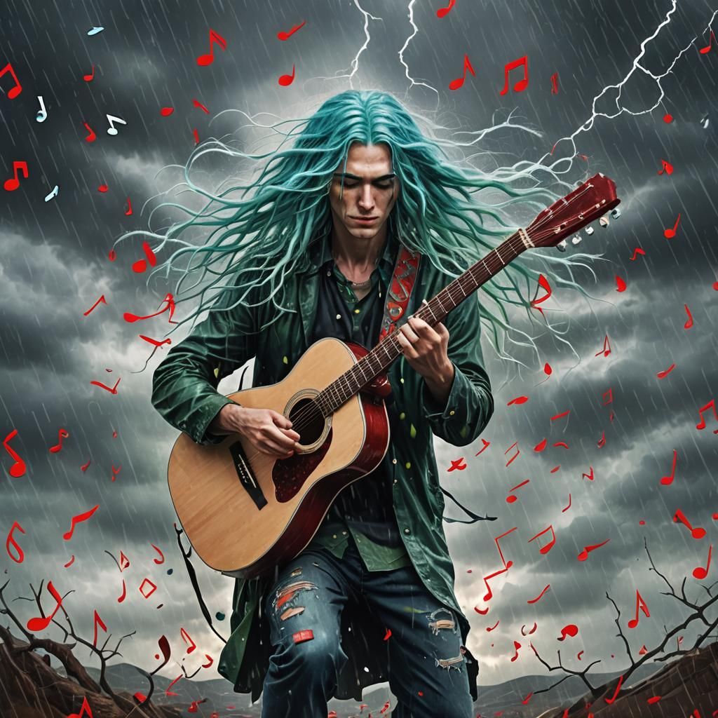 Sad Man's Neon Serenade in a Storm