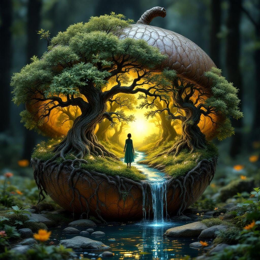 Miniature Forest Inside an Acorn, Digital Art