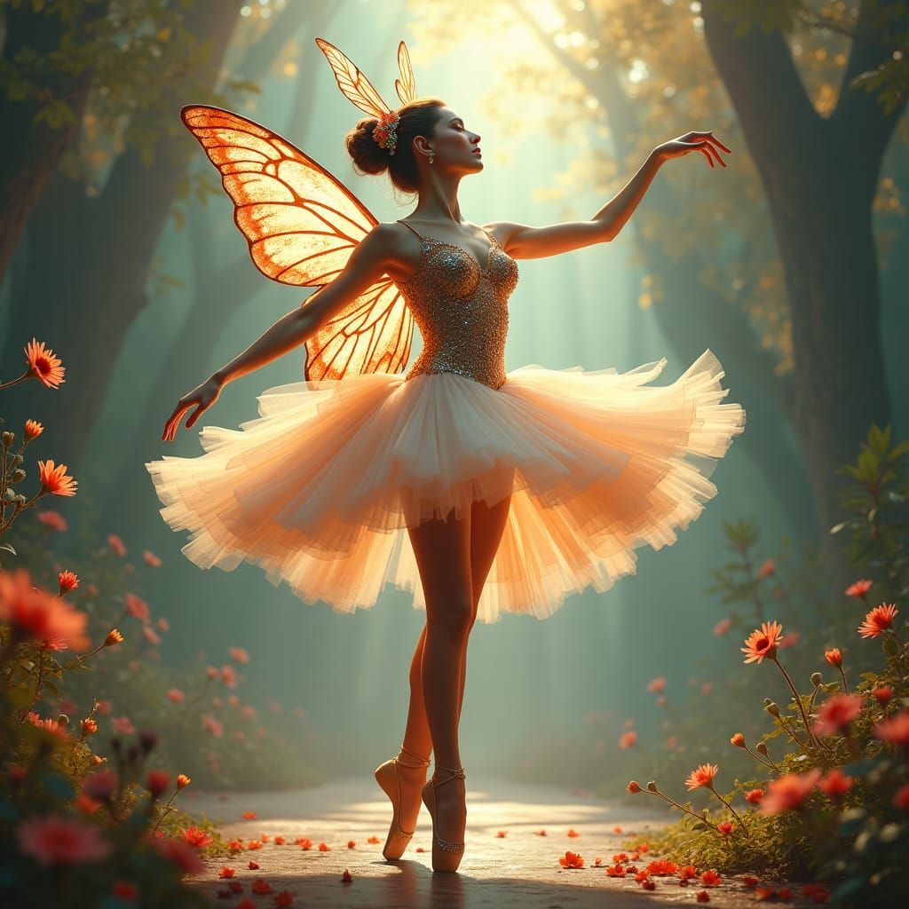 Butterfly Ballerina in Ethereal Light, Digital Art