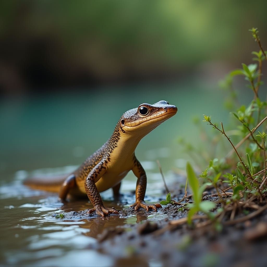 Skink Standing on Riverbank