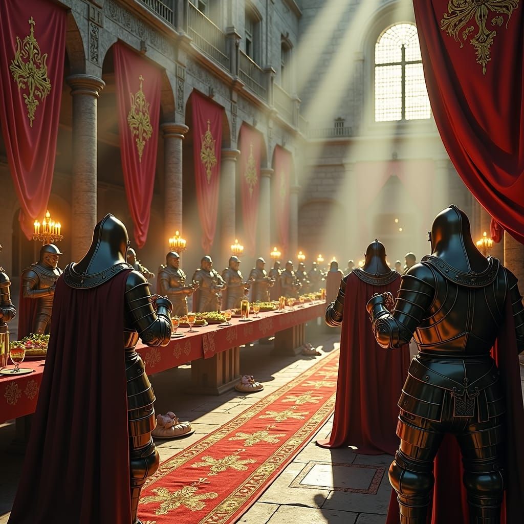 Medieval Knights Templar Feast in Castle Courtyard