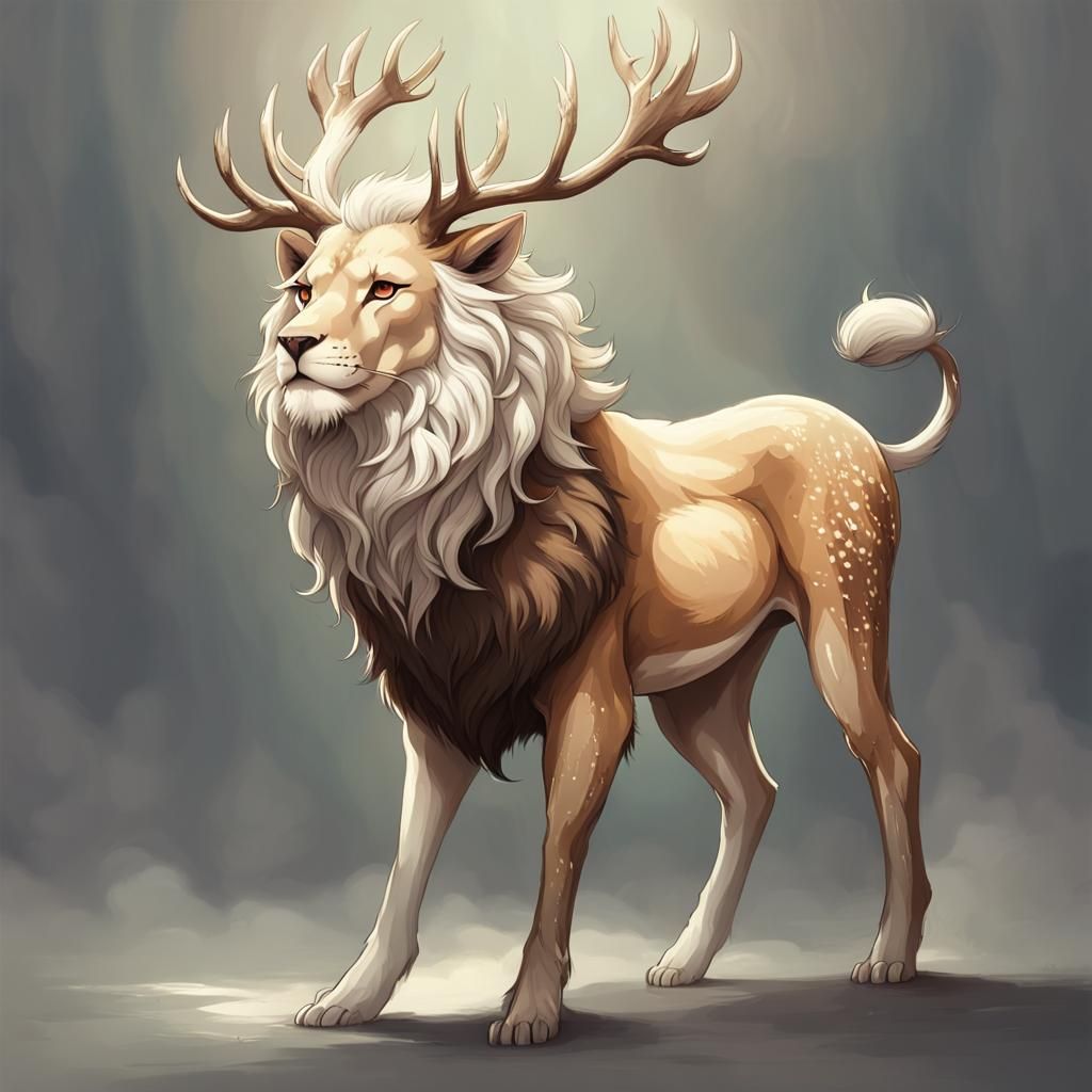 a full body mythical god creature that is a mixture of a lio...
