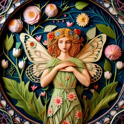 Intricate Paper Sculpture of Flowers and Fairies