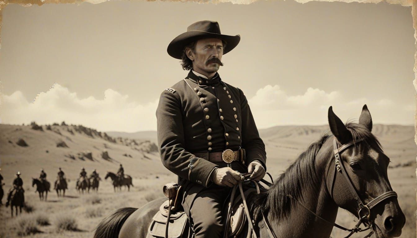 General Custer on Horseback at Little Big Horn in Sepia Tone