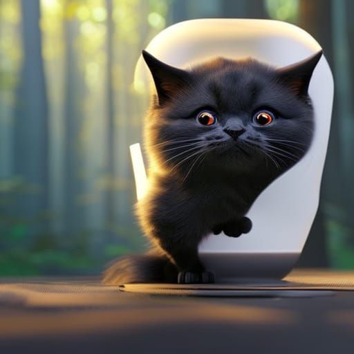 Adorable Black Kitten with Sunglasses in Forest