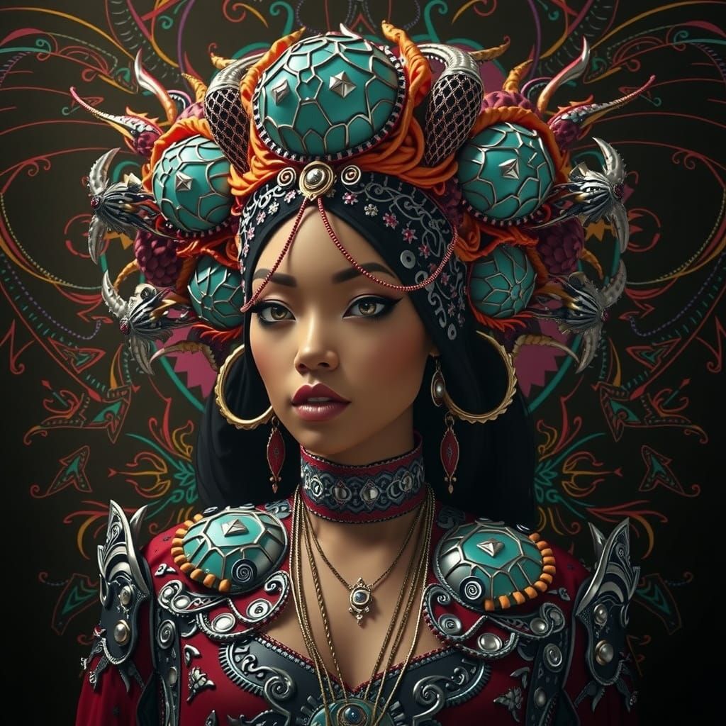 Surreal African Queen in Detailed 3D CGI Style