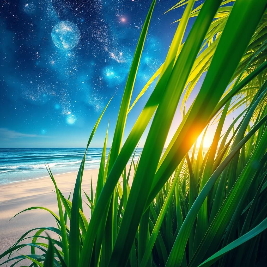 Cosmic Beach with Astral Lights in Visionary Style