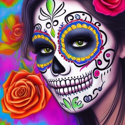 Vibrant Sugar Skull Couple for Day of the Dead