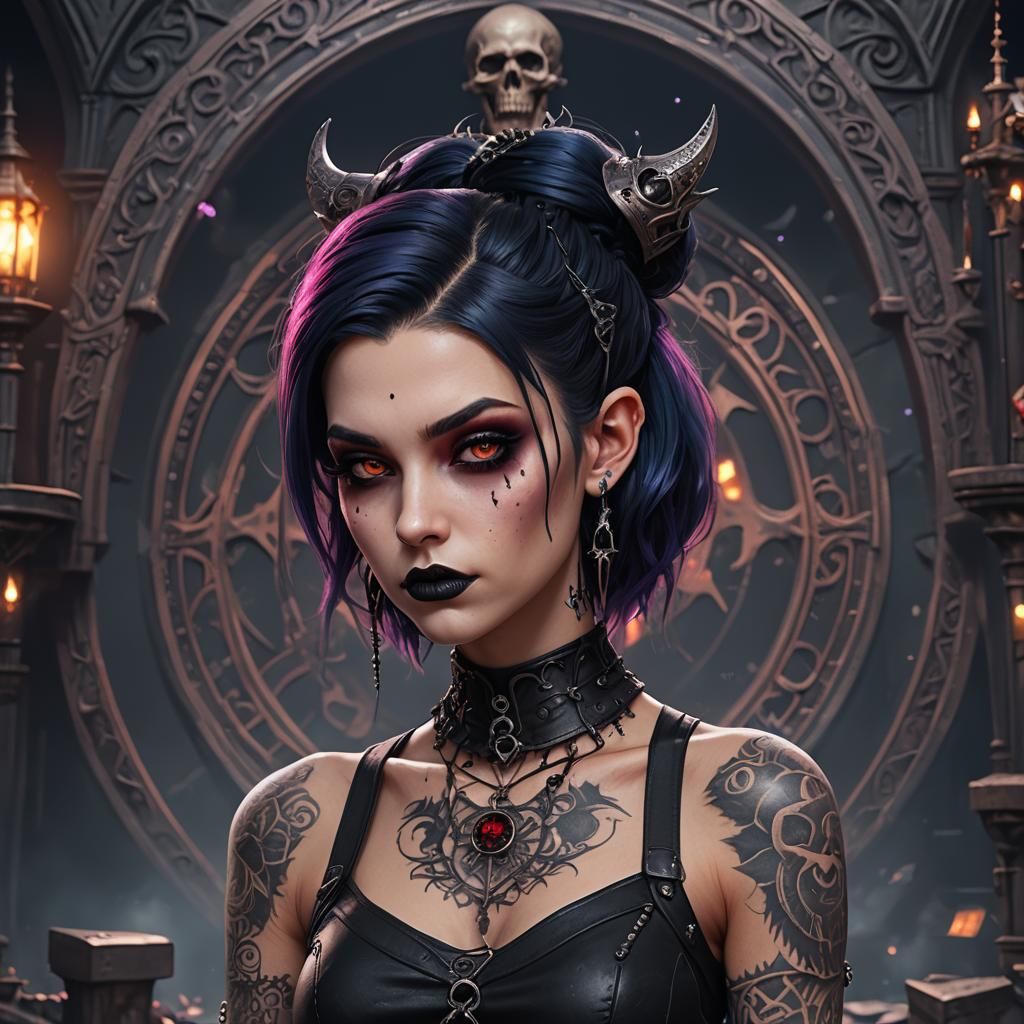 A Gothic Vampire Teen in Elegant Tatooed Splendor