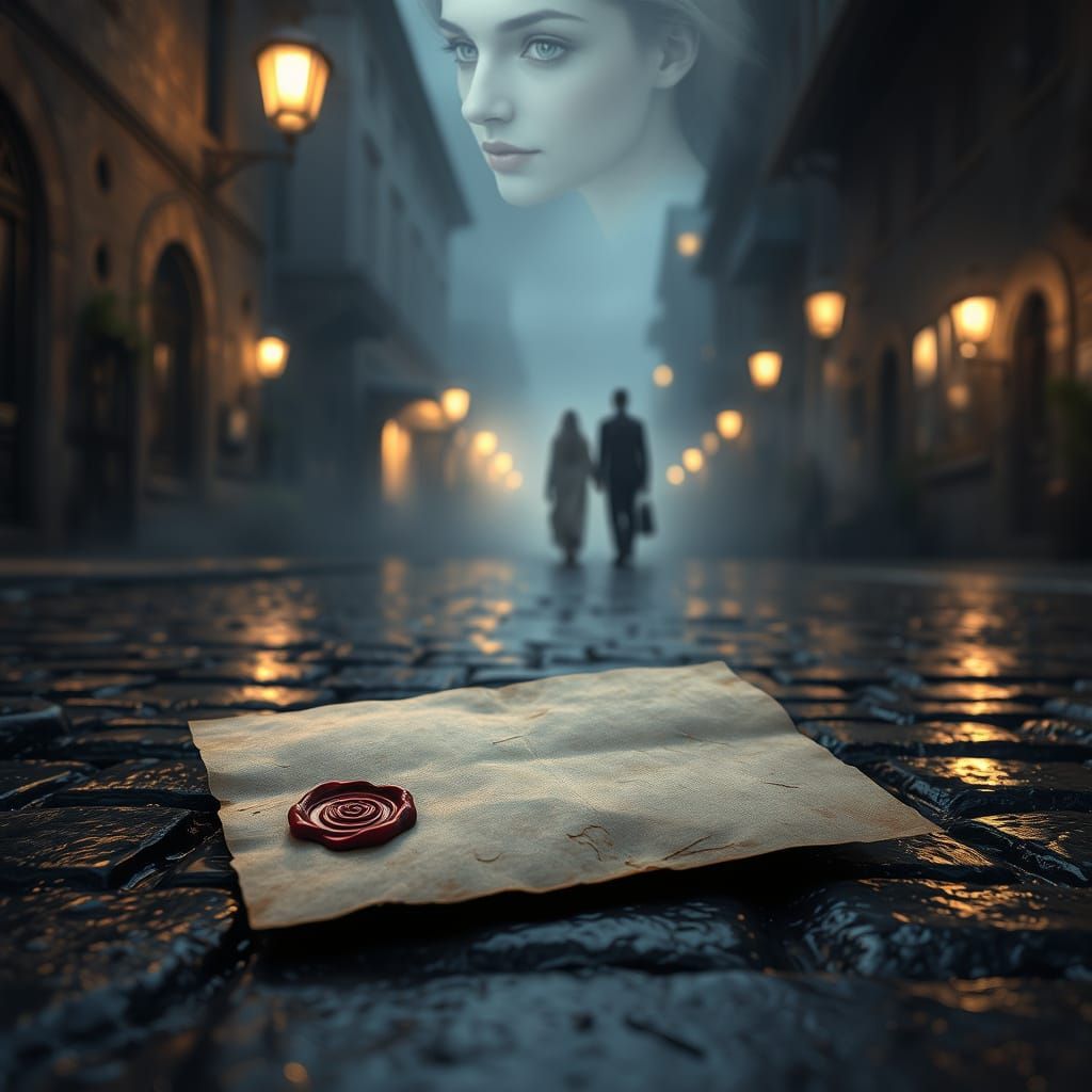 Misty Evening on Ancient Cobblestone Street