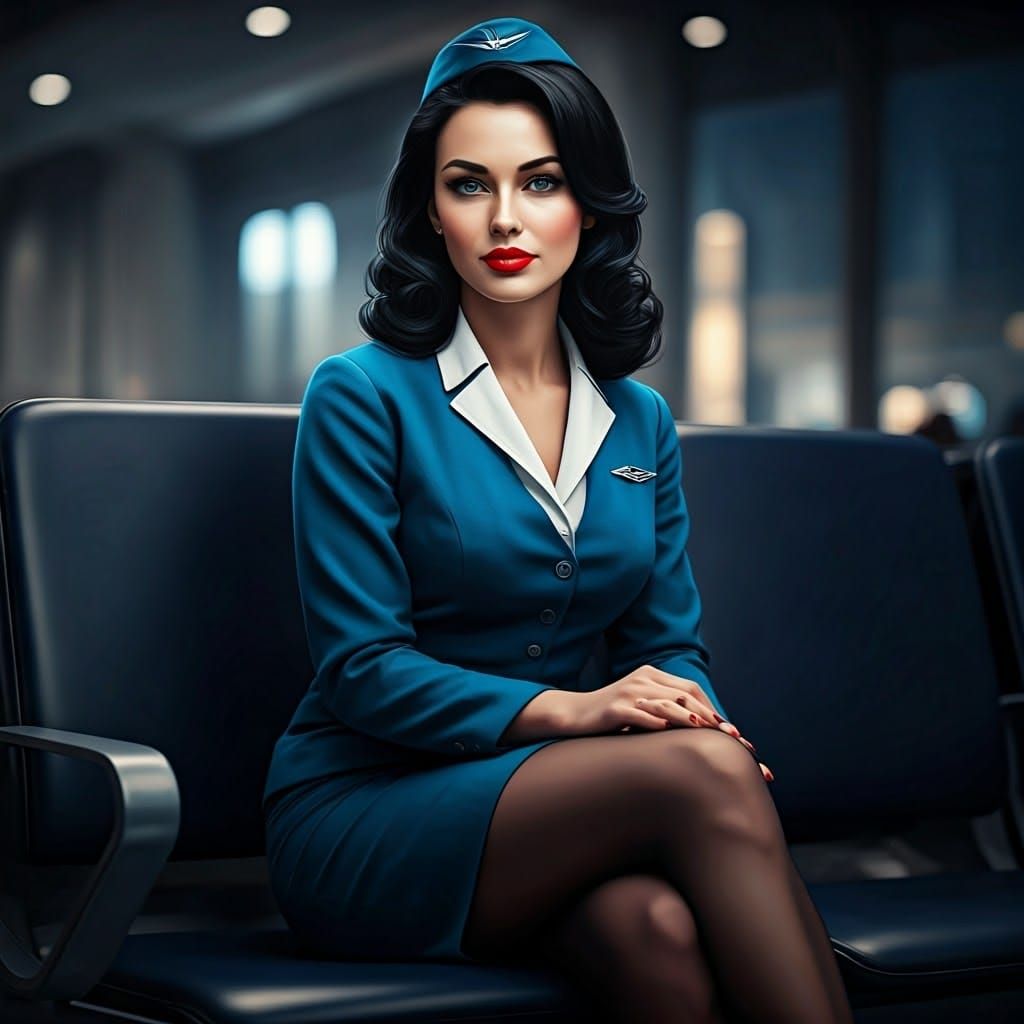 Elegant 1960s Pan-Am Stewardess in Modern Fantasy Style