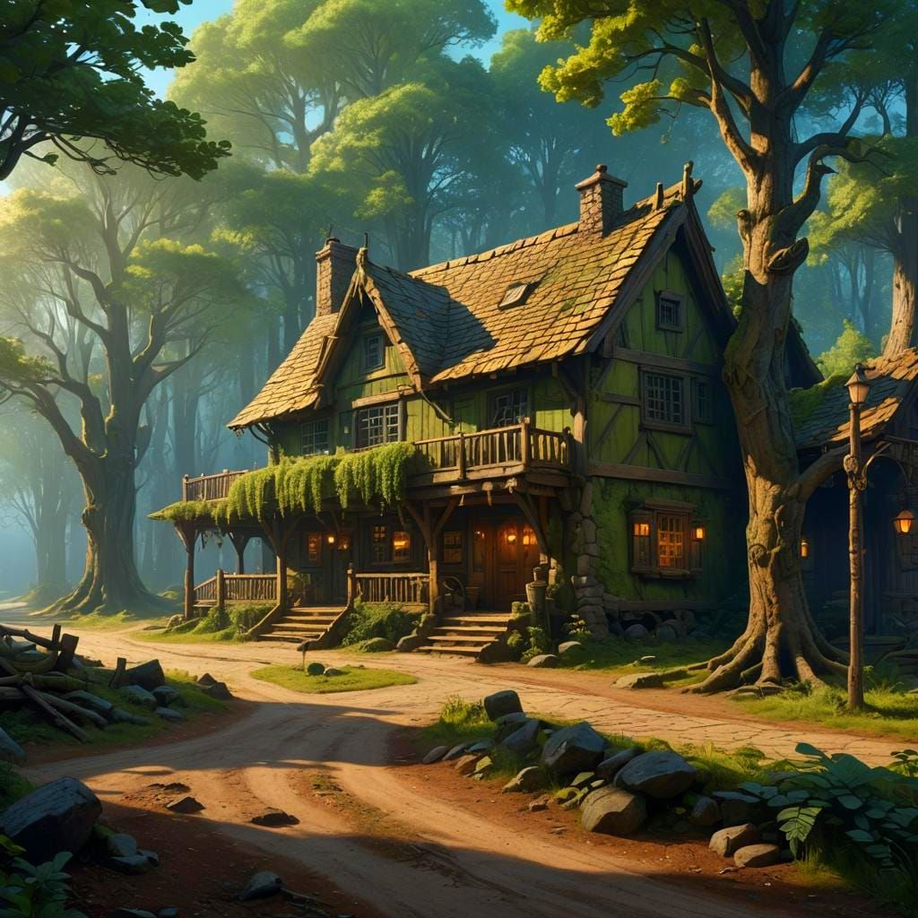 Medieval Tavern on Dirt Road, Fantasy Concept Art