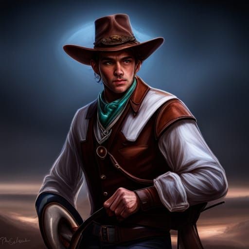 Hyperrealistic DND Elf Cowboy Portrait
