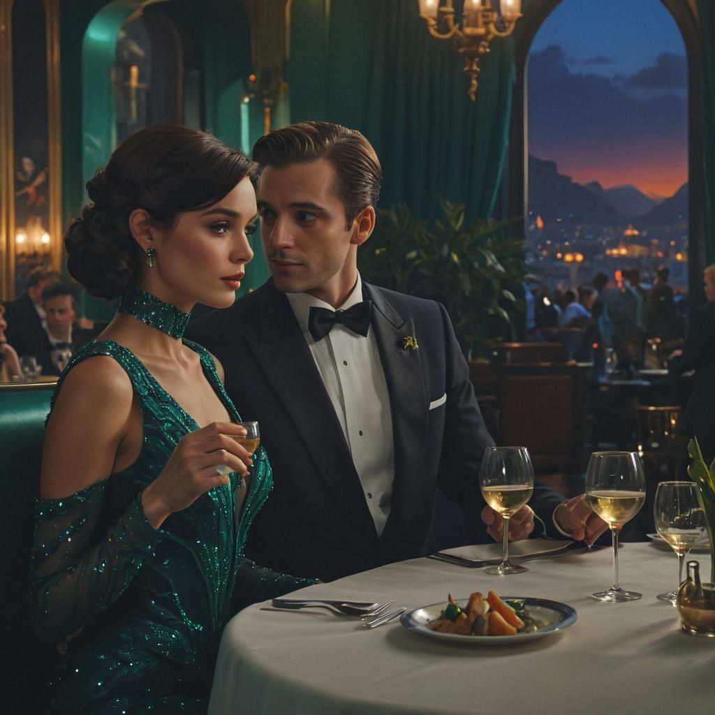 Elegant Couple Enjoying Wine in a Fine Restaurant