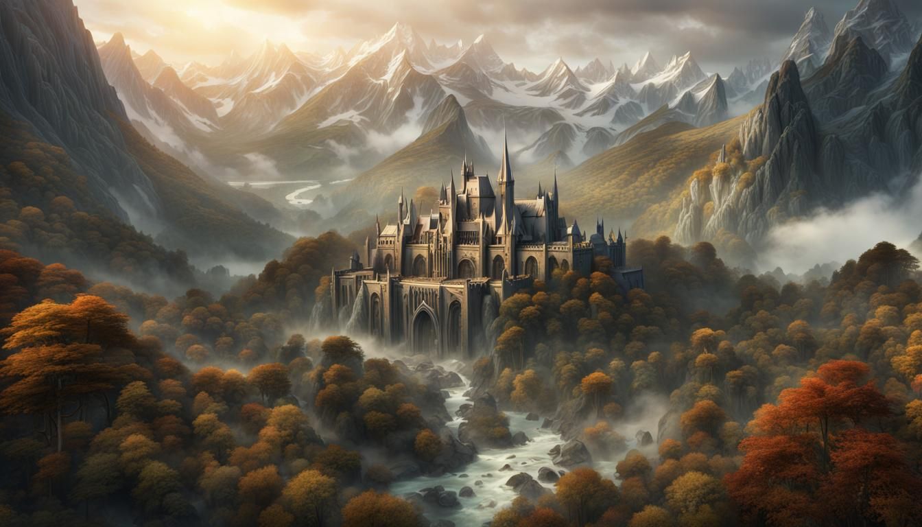 Vivid Lord of the Rings Landscape in Matte Painting Style