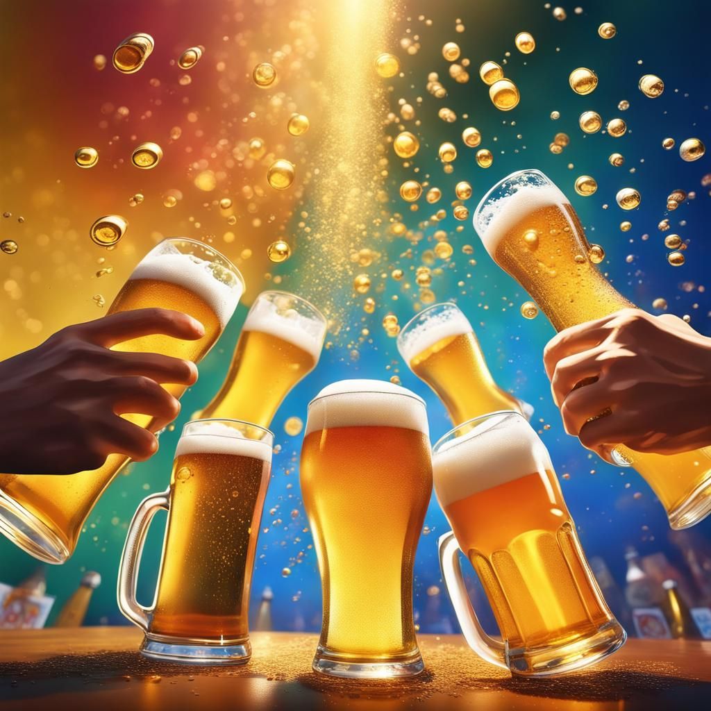 Hyperrealistic Beer Festival with Sparkling Pints