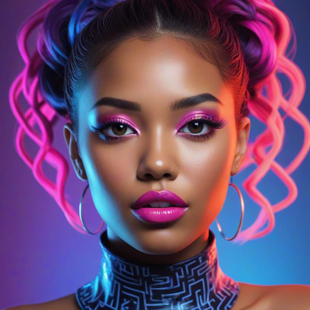 Pop Art Portrait in Neon Noir Style
