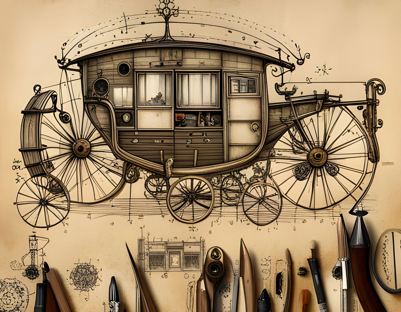 Fantasy Wagon Blueprint in Studio Ghibli Style