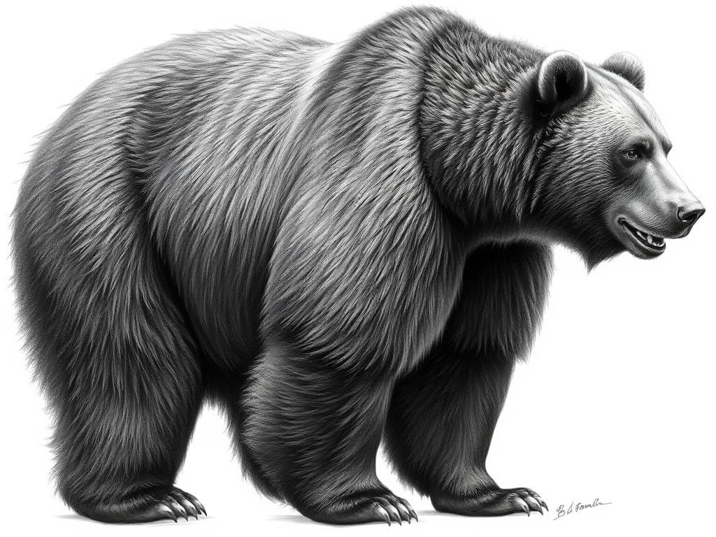 Majestic Standing Bear in Detailed Charcoal Drawing