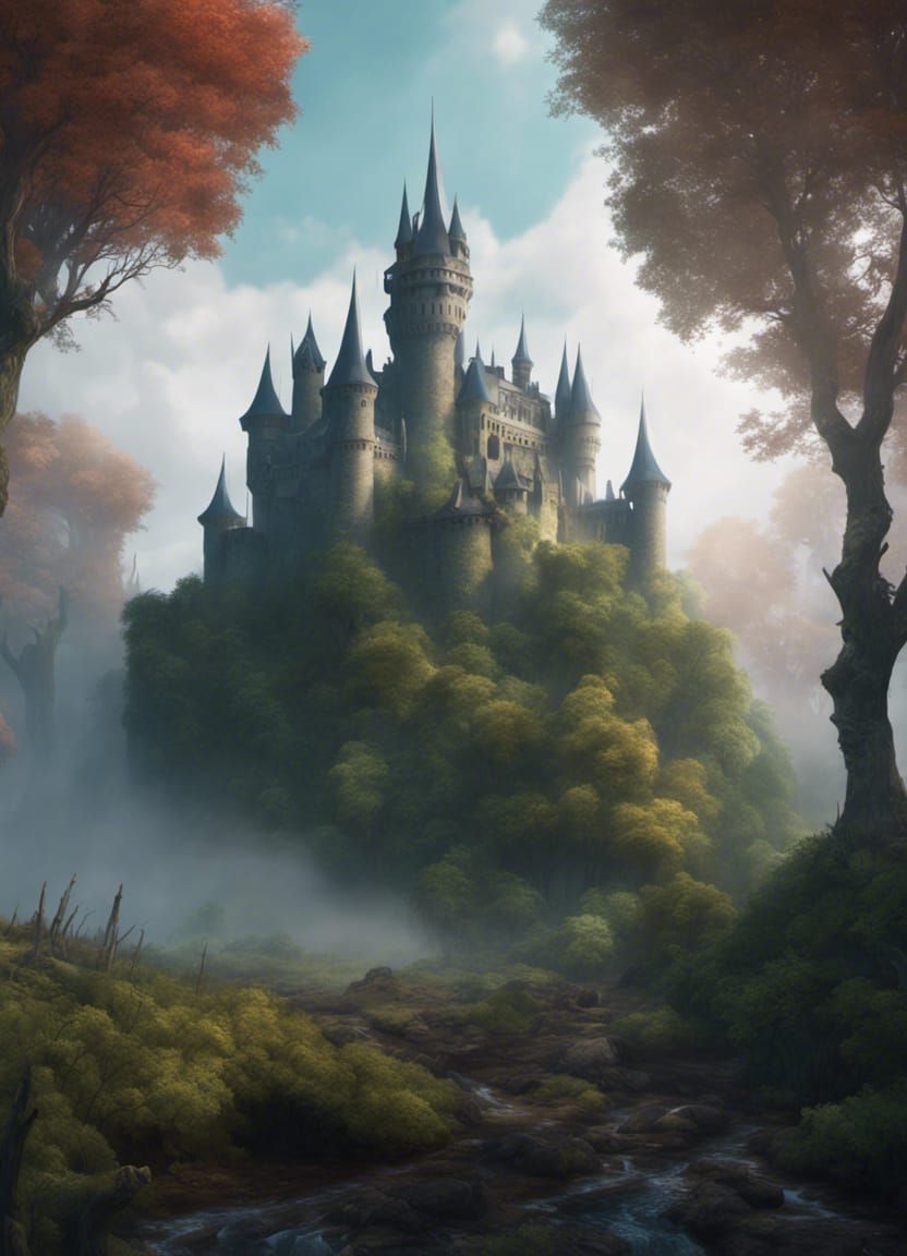 Misty Forest Castle: Fantasy Concept Art