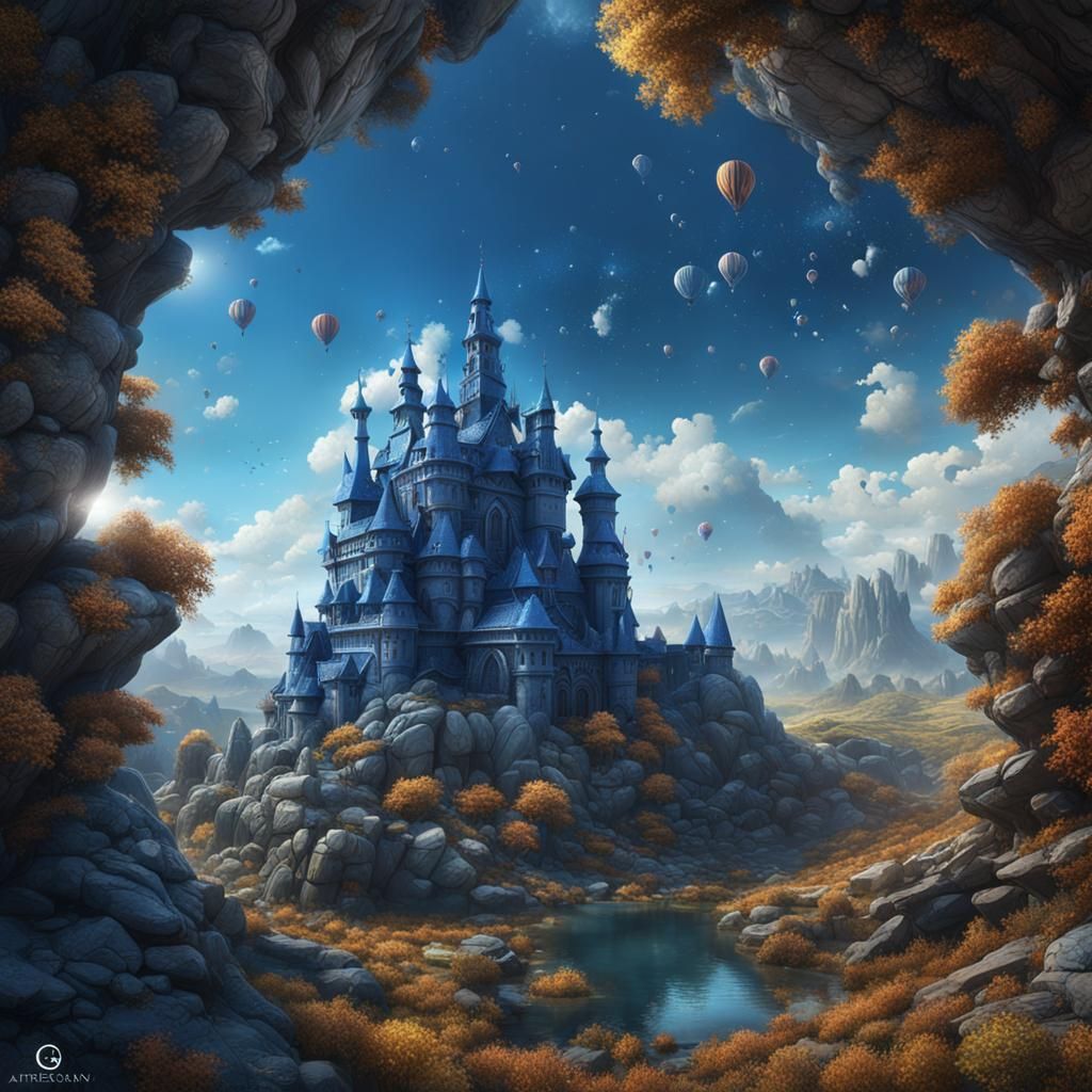 Two Moons and Alien Aircraft in Detailed Matte Painting