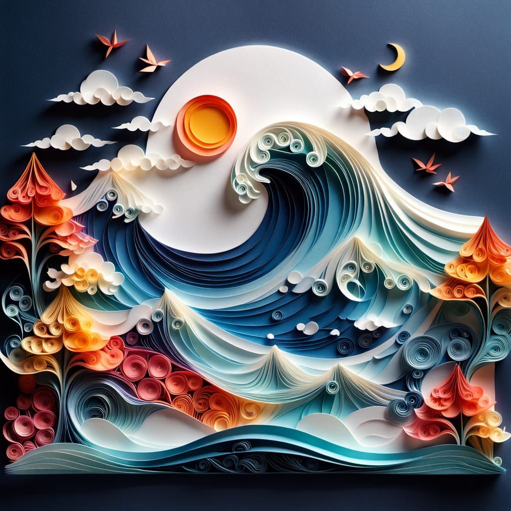 Fantasy Kirigami Landscape with Bonsai Village