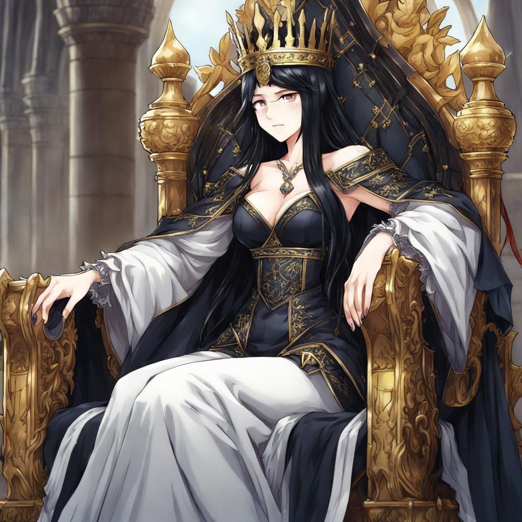 Medieval Queen in Anime Style on Throne
