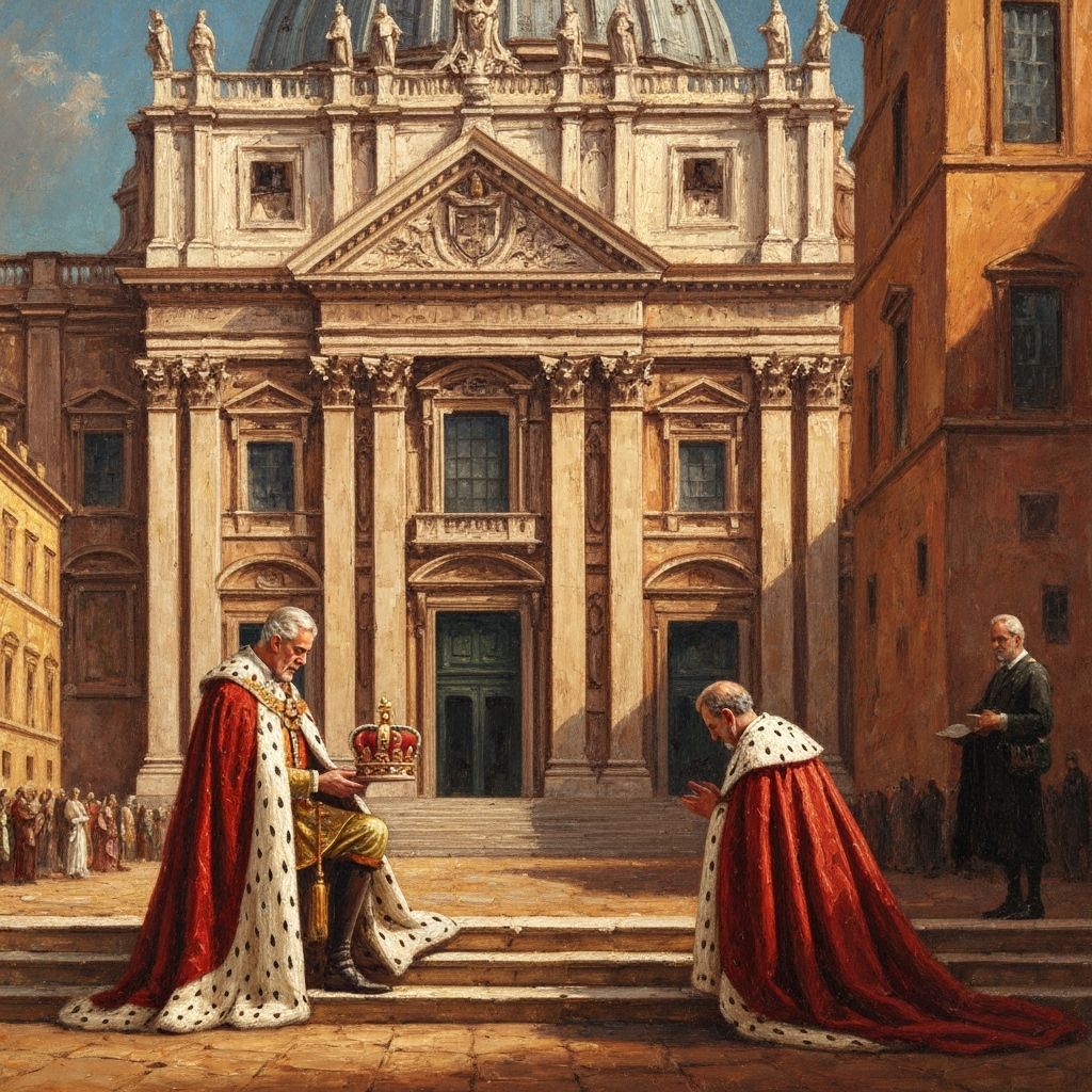 King Charles III Kneeling at St Paul's Rome in Gurney Style
