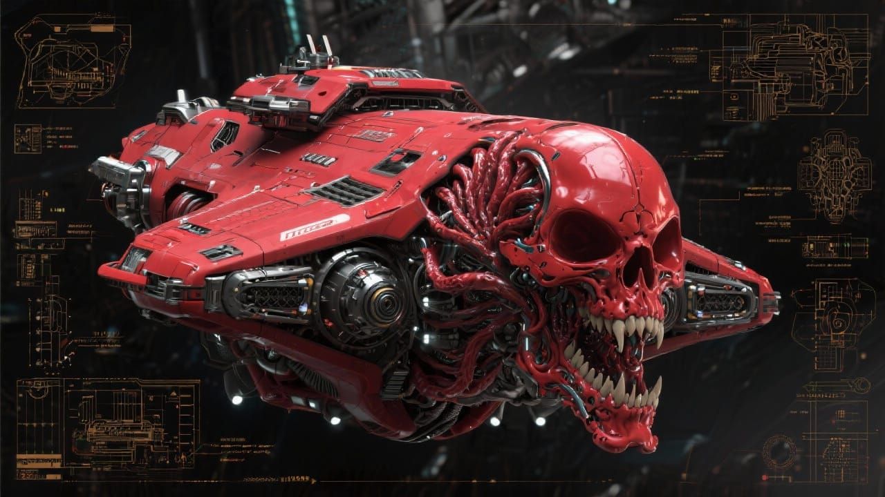 Crimson Alien Battle Cruiser: Biomechanical Technical Diagra...