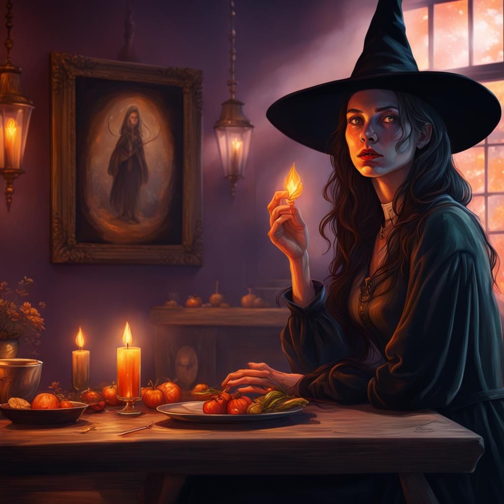 Hyperrealistic Salem Witch on a Date