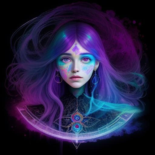 Violet Sorceress Flying in Holographic Astral Style