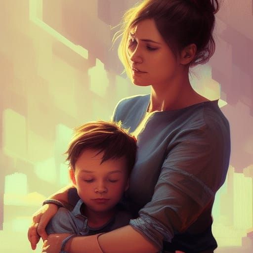 Mother and Son Portrait in Art Nouveau Style