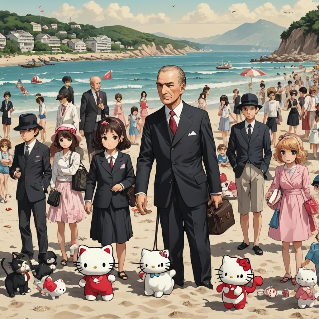 Atatürk and İnönü at the Beach in Anime Style