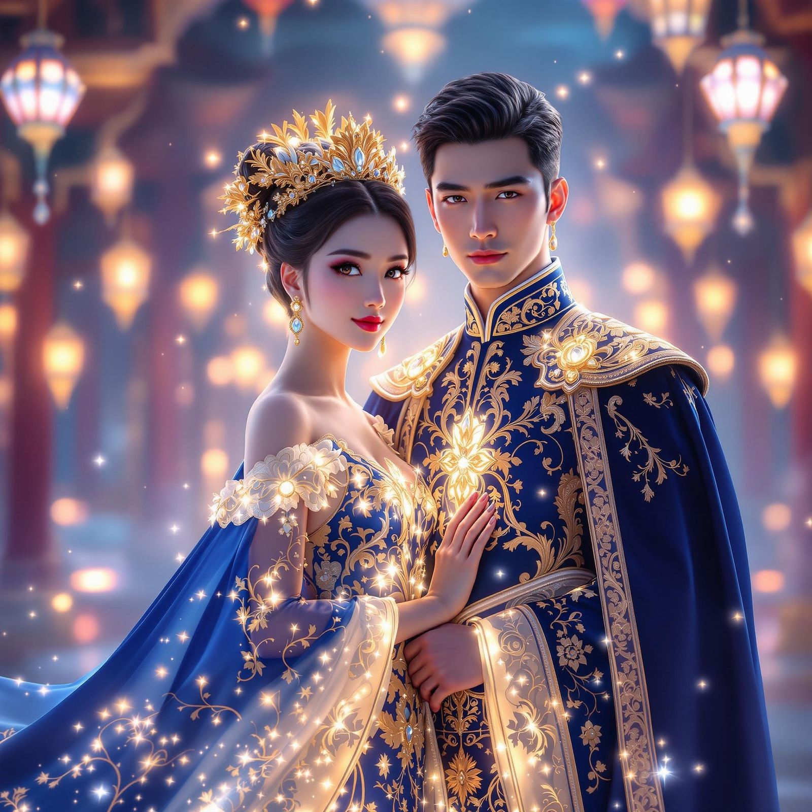 Ethereal Royal Couple in Luminous Fantasy Scene