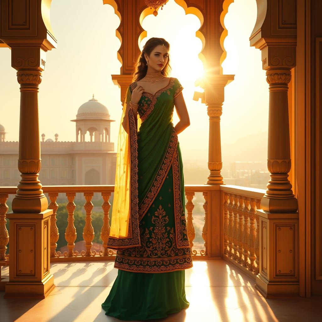 Regal Mughal Woman in Lahore Palace, Digital Painting