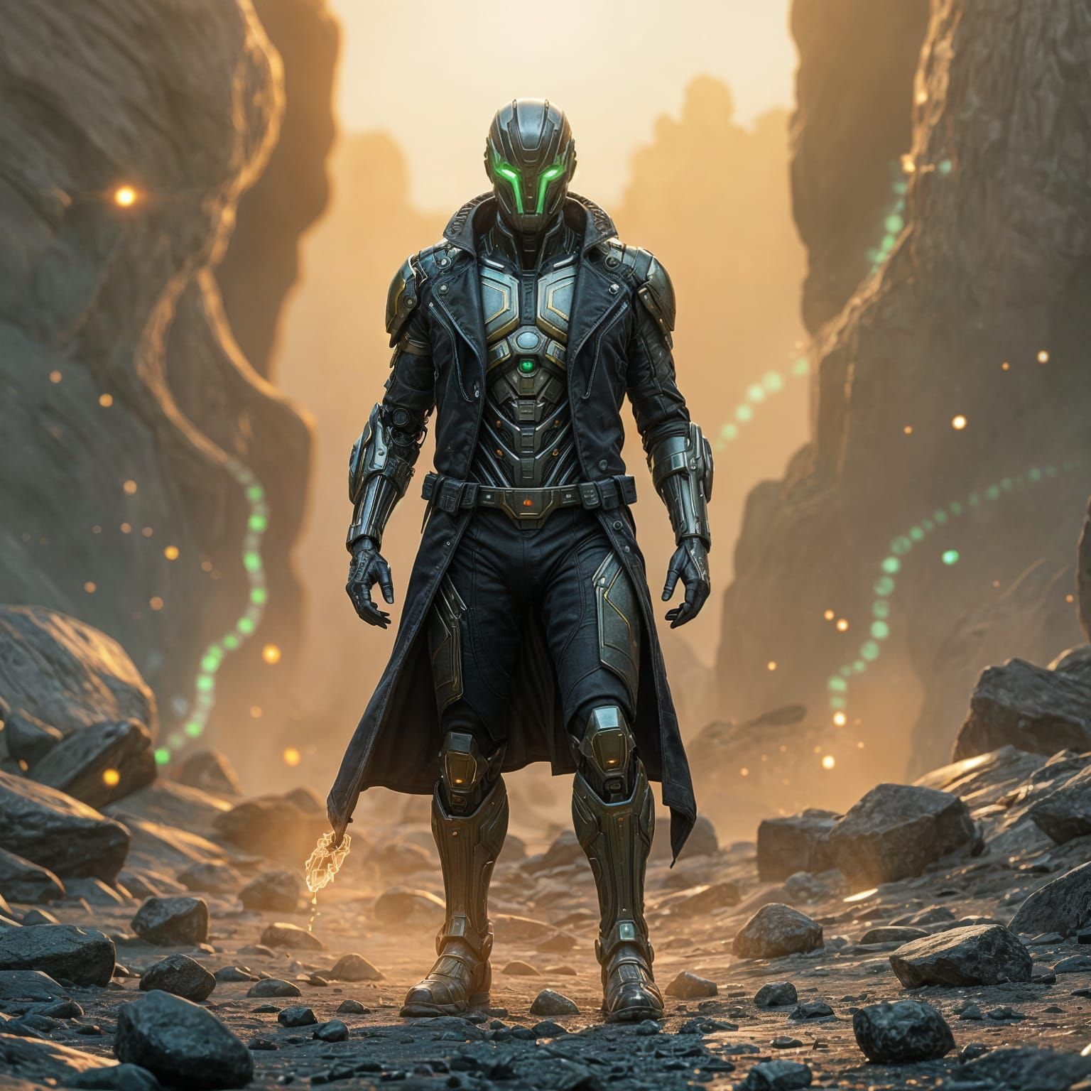 Human-AI Hybrid Absorbing Earth Energy in Cyberpunk Style