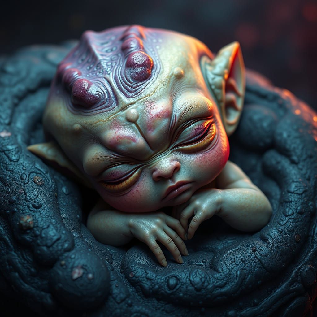 Fantastical Baby Alien in Dreamy Landscape