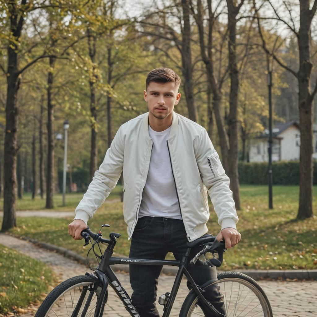 A Young Slavic Man Rides a Sport Bicycle Under the Sun