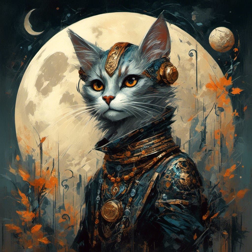 Cyberpunk Cat Queen on the Moon