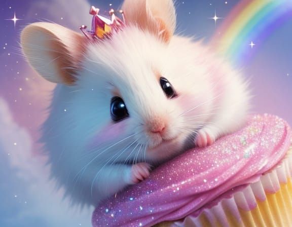 Adorable Hamster in Tiara on Cupcake