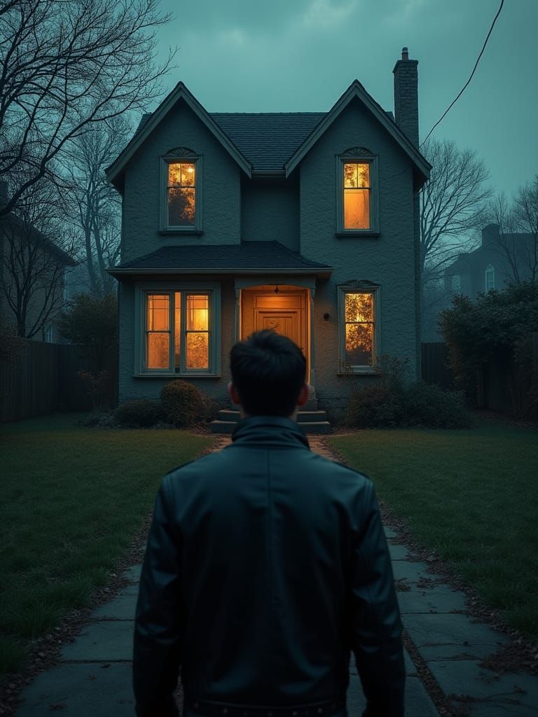Terrified Man Stares at Creepy Corner Bungalow