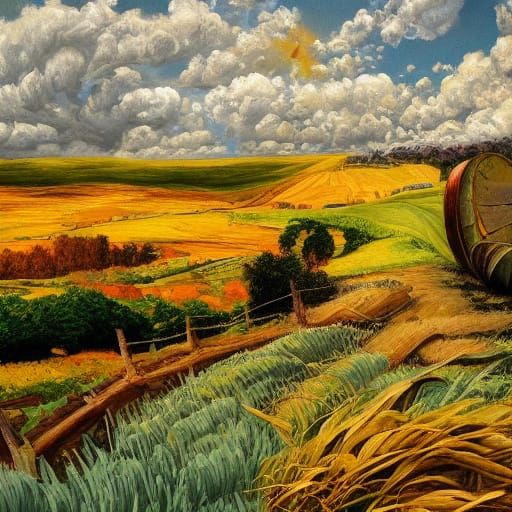 Rural Farm in Grotesque Oil Painting Style