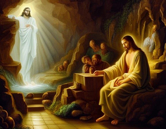 Renaissance Jesus Christ in Ethereal Cavern