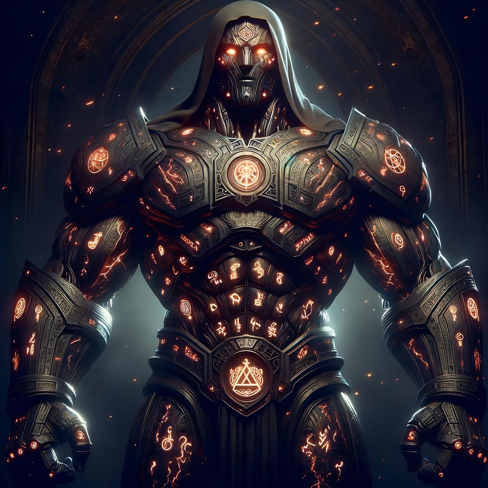 Enchanted Iron Golem in Dark Fantasy Style