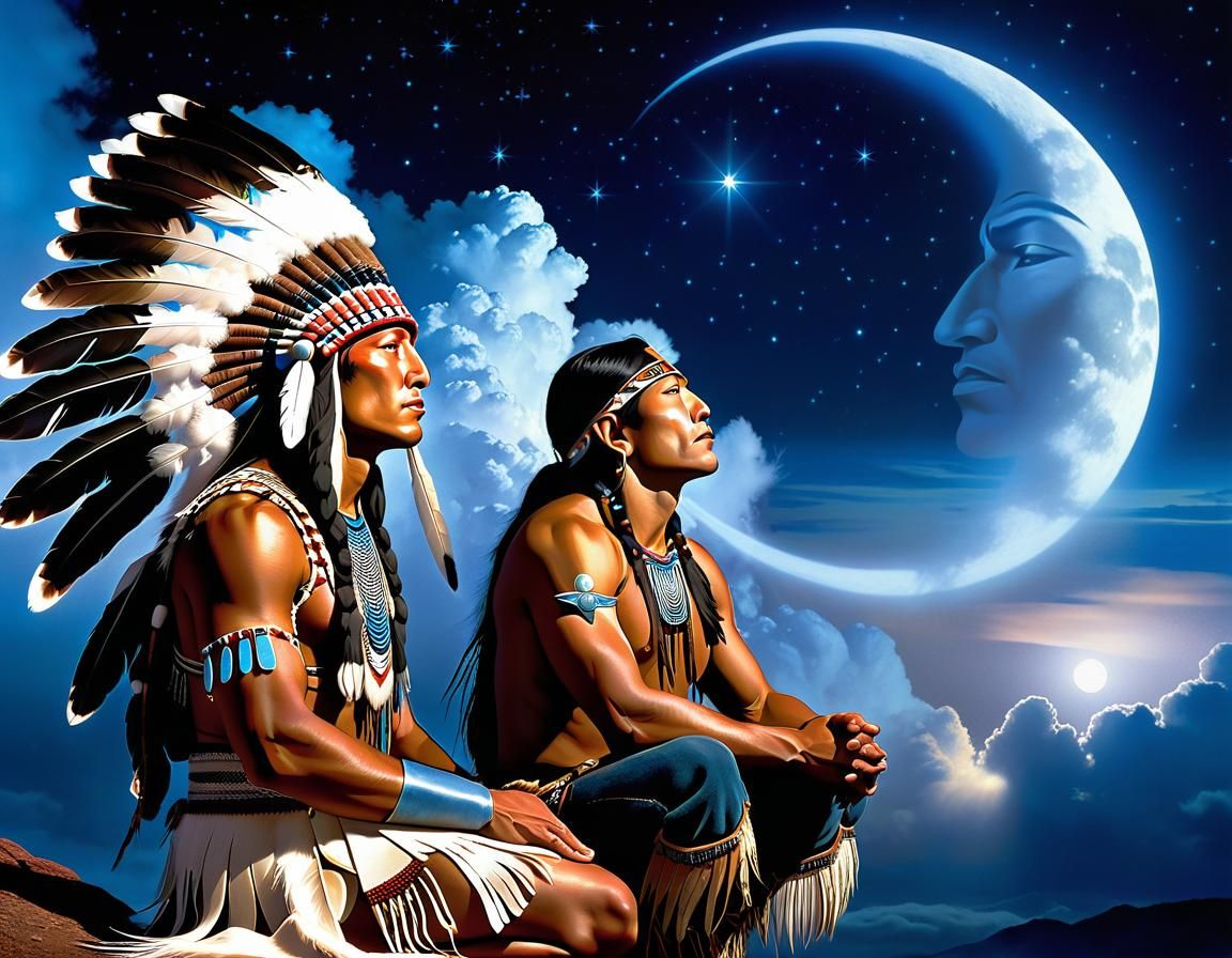 Native American Warrior Gazing at Spirit Chief