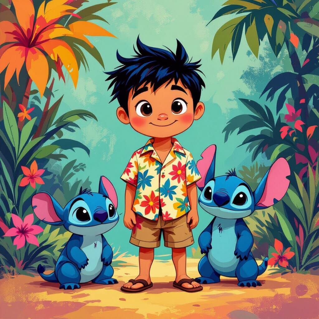 Sigma Boy with Lilo & Stitch in Vibrant Stylized World
