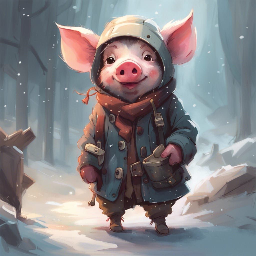 Tiny cute and adorable piglet adventurer.